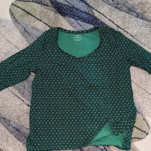 Talbots Teal and Black Geometric Blouse